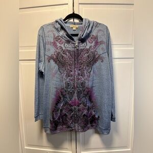 One World Full Zip With Hoodie Jacket Size Women's 2X Multicolor